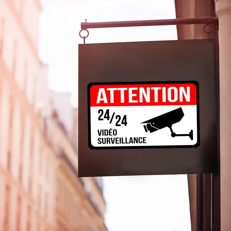 Tri Koshki Wcs1028 French Caution 24-Hour Video Surveillance Wall Sticker Waterproof Decal Pvc Home Door Yard Garden Decors