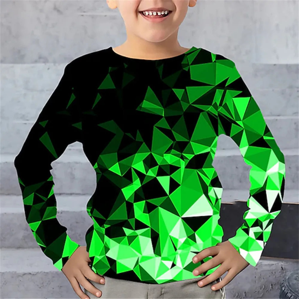 Children's Clothing Tshirt for Kids Boys 9 to 14 Lightning Geometry Long Sleeve T-Shirt Boy One Piece Casual Top High Child Tees