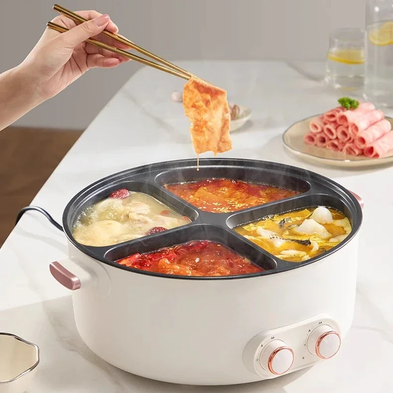 6L Quad-Cooker Electric Hot Pot -2000W Multi-Temperature 4-Compartment,Non-Stick Coating,Safety Shut-Off,Family Sharing Home Use