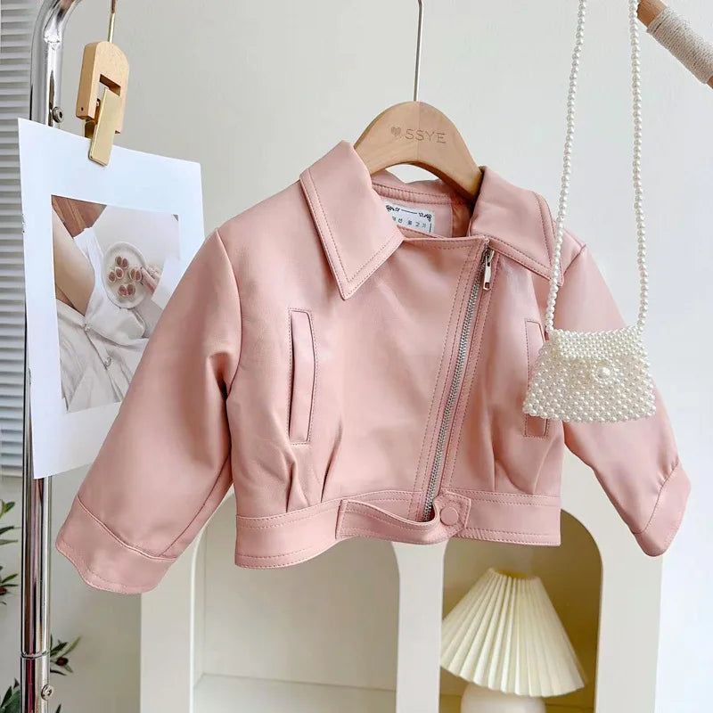 Autumn Girls Coat Waterproof And Stain Resistant Artificial Leather Fashion Zipper Jacket For 2-8 Years Girl Children Outdoor