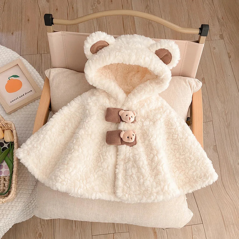 IYEAL Winter Baby Cute Cloak New Baby Clothing Baby Thickened Cloak Winter Cartoon Hooded Ears Warm Plus Fleece Coat