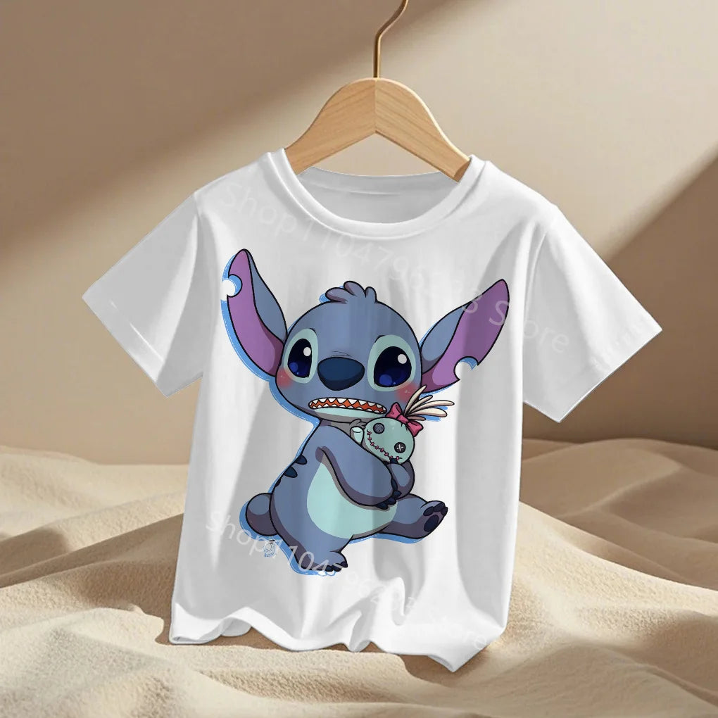 3-14Y Children's Disney Stitch T Shirts Summer Girls Lovely Short Sleeve Daily Casual Tops Boys T-shirt Homewear Graphic Tees