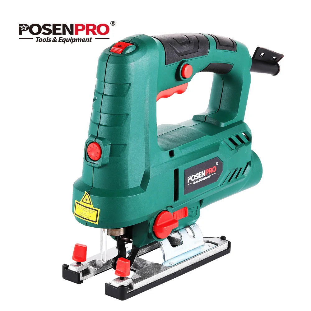 800W Jigsaw 6 Speeds 4 Orbital Positions Quick Blade Change Dust Blow Function ±45° Cutting Angle Includes Dust Pipe Guide Ruler