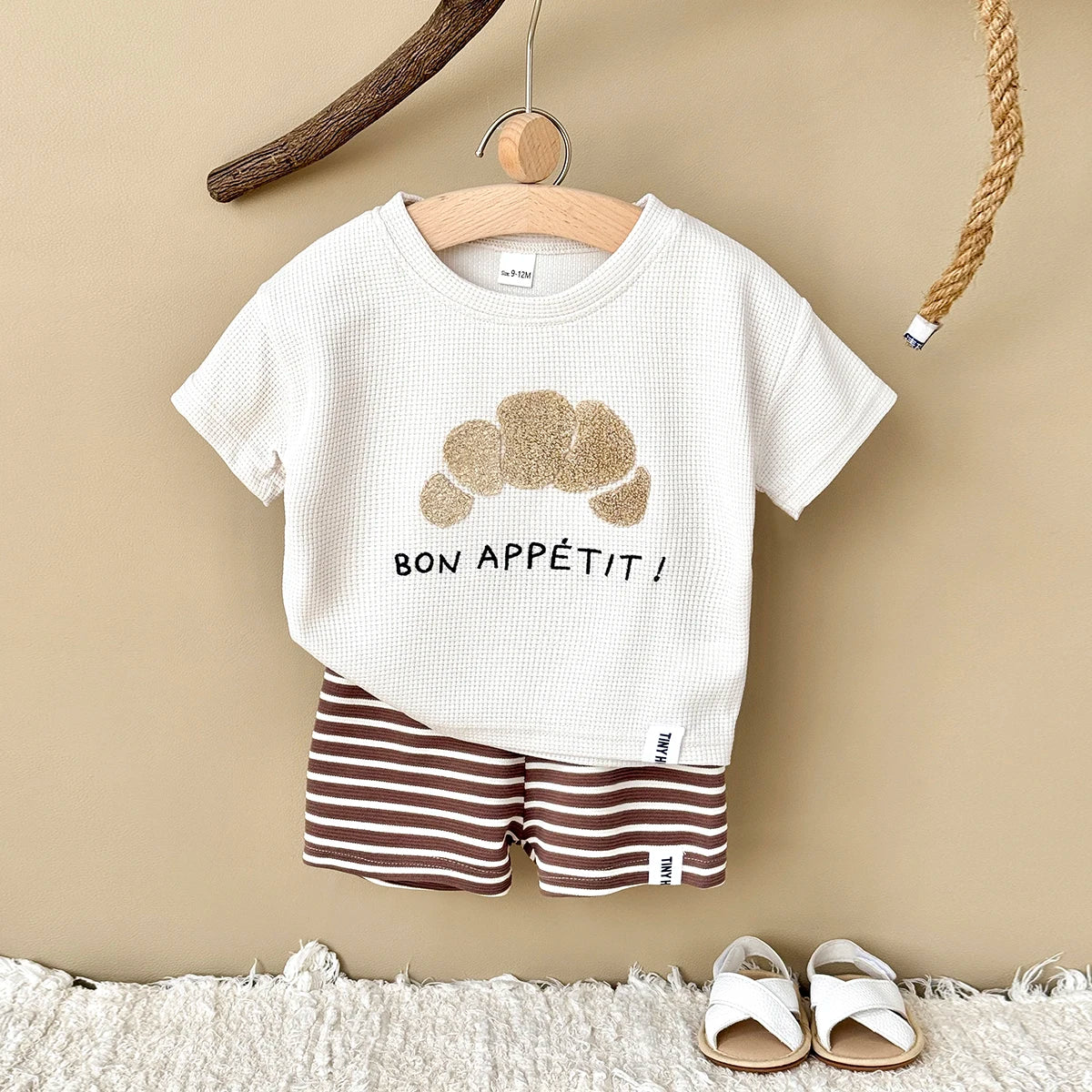 2025 Summer Korea Baby Boys Suit Waffle Cookies Towel Patchwork T-shirts+Shorts Girls Casul Infant Sets Toddler Clothes 2Pcs/Set