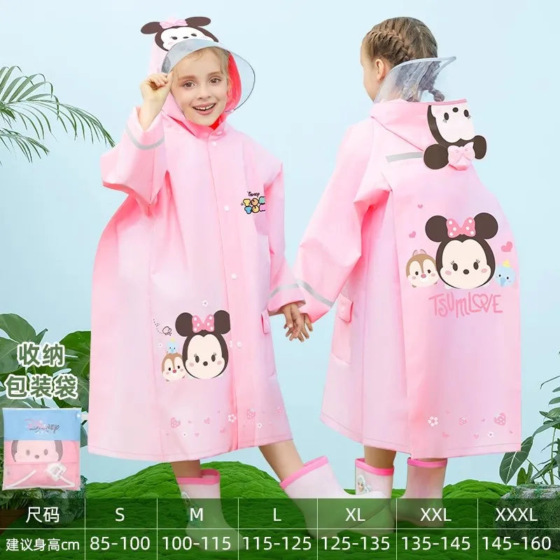 Disney Kids Raincoat Waterproof Children Elsa Spider-Man Rain Poncho Rain Coat Jacket with Backpack Student Rainwear