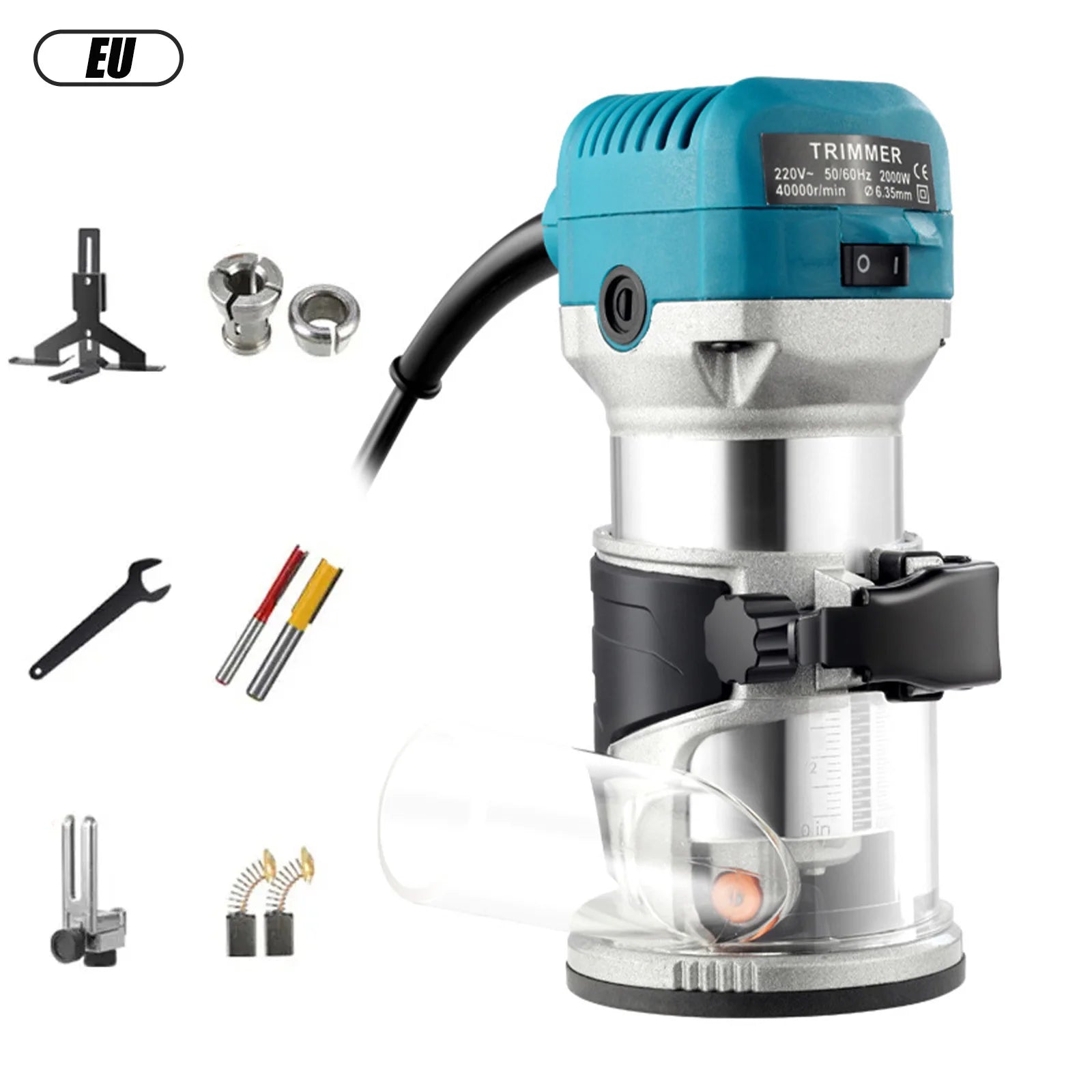 2000W Wood Electric Trimmer Woodworking Milling Machine 6th gear Hand Trimmers Wood Edge Router 40000RPM Home DIY Tools