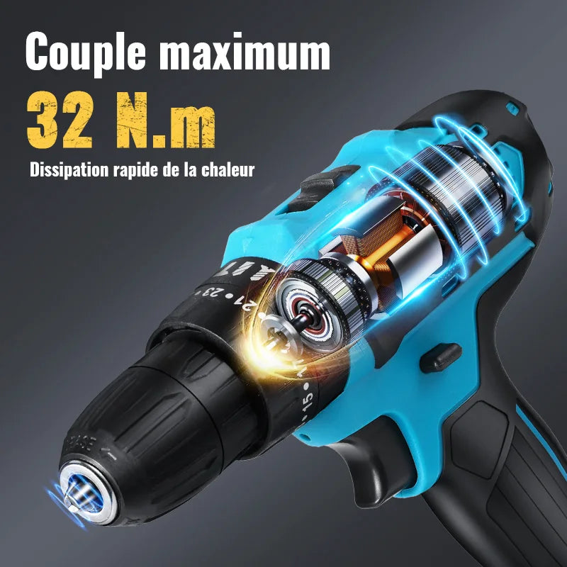 28V Cordless Impact Drill Multifunctional Screwdriver Rechargeable Electric Drill Lithium Battery 1350rpm Speed ​​Power Tool