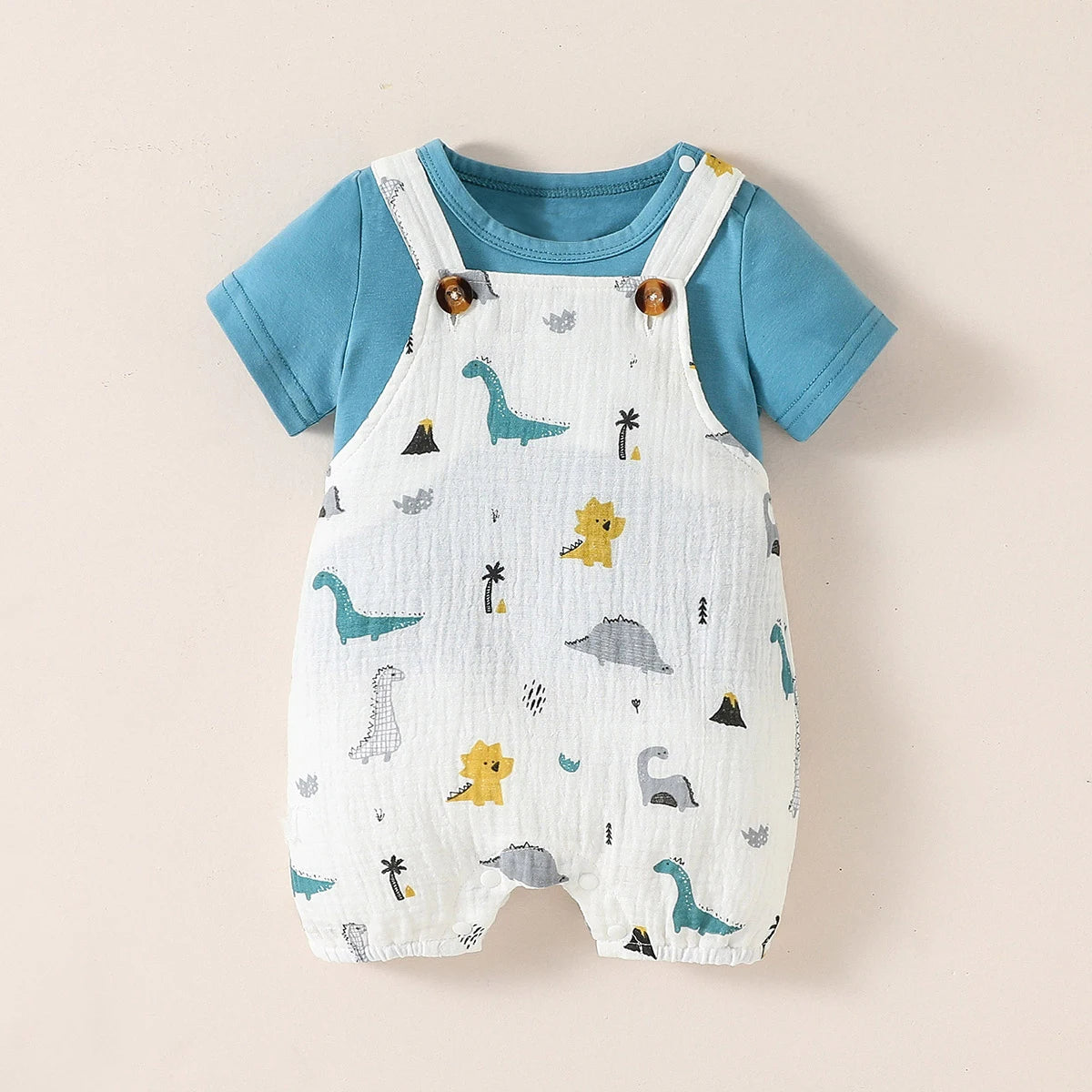 2024 Baby boy Summer Short Sleeve Solid T-shirt Cartton Animal Suspender Suit Cute