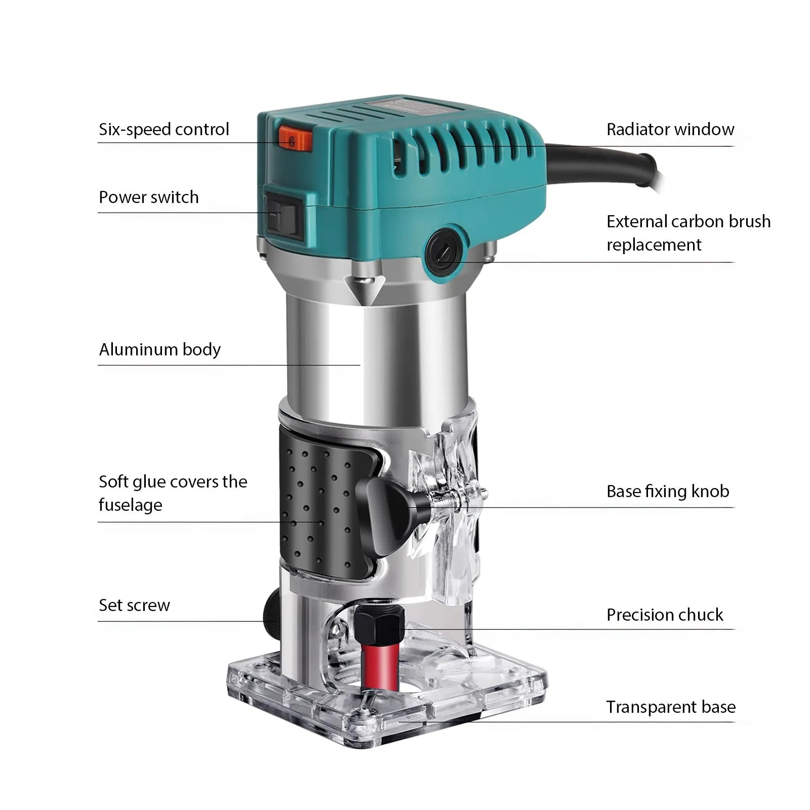 Electric Wood Router Electric Trimmer Woodworking Milling Engraving Slotting Trimming Machine Carving Router Tool