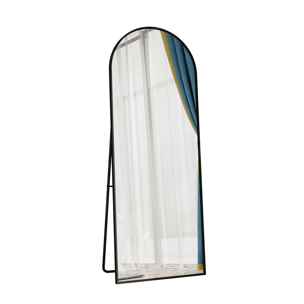162x53cm Curved Standing Mirror, Floor Mirror with Aluminum Frame and Tempered Glass, for Living Room Bedroom Hallway, Black