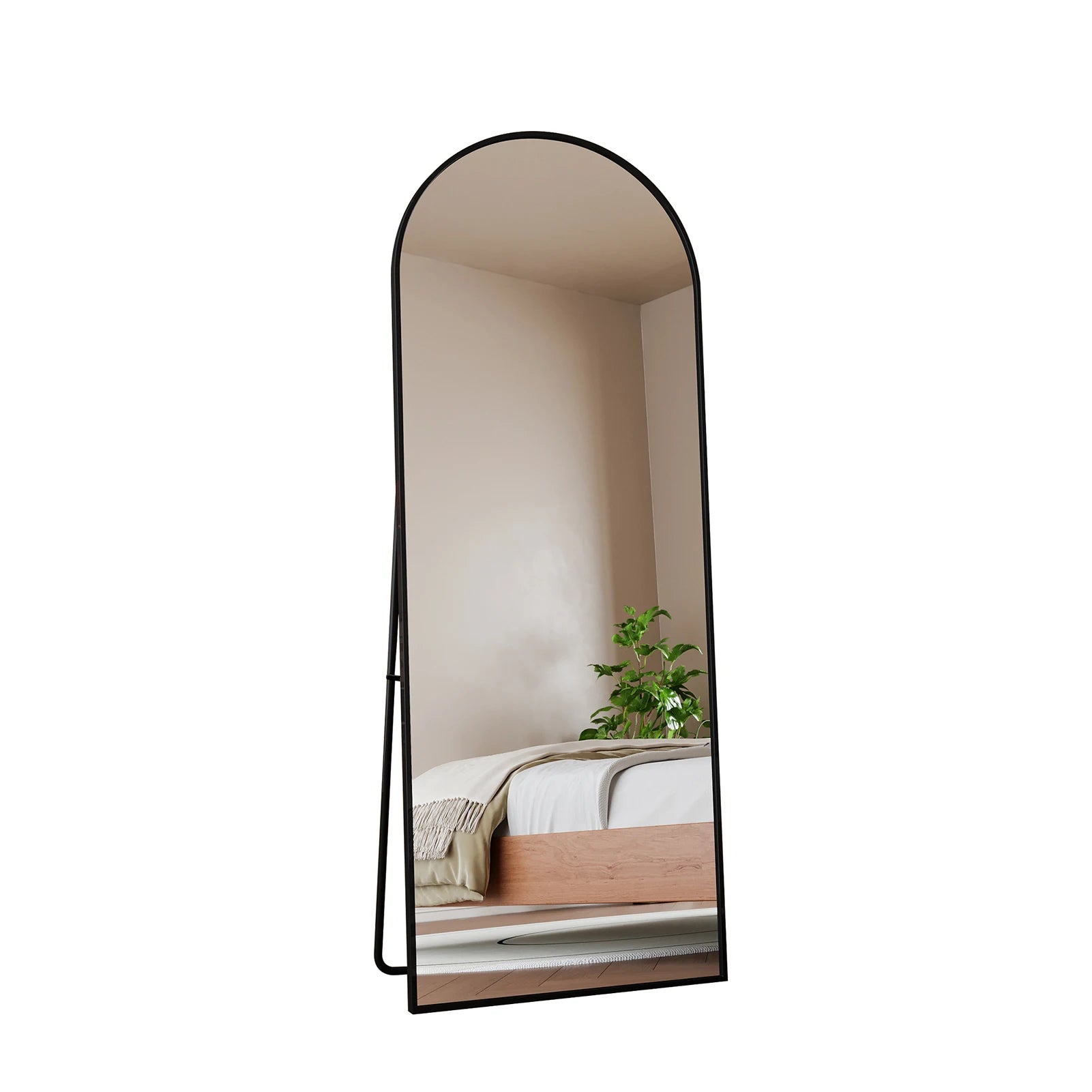162x53cm Curved Standing Mirror, Floor Mirror with Aluminum Frame and Tempered Glass, for Living Room Bedroom Hallway, Black