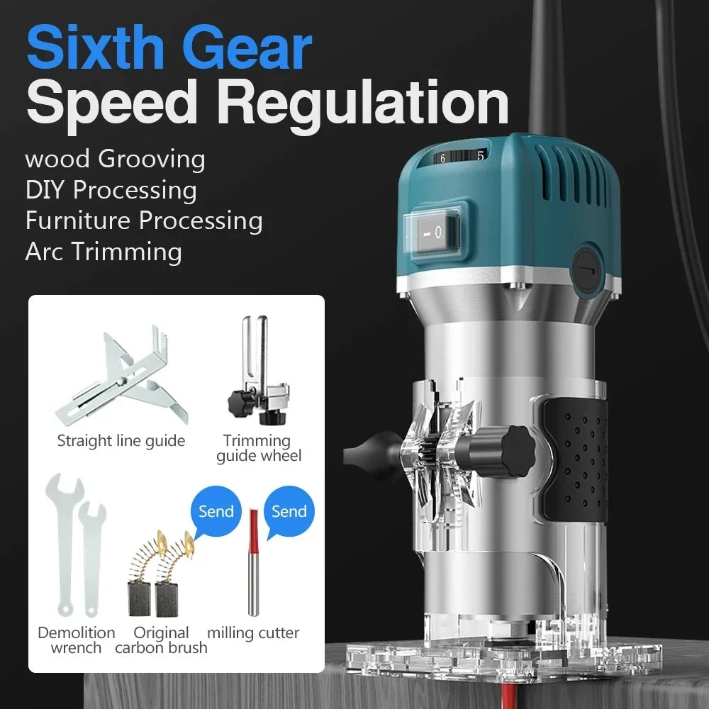 6 Speed ​​800W Electric Trimming Machine 30000RPM Woodworking Milling Engraving Hand Wood Edge Router Trimmer Home DIY Power Tools