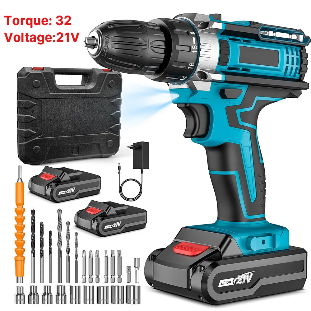 28V Cordless Impact Drill Electric Screwdriver Electric Hammer Drill Mini Wireless Hand Drill Lithium-Ion Battery Power Tools