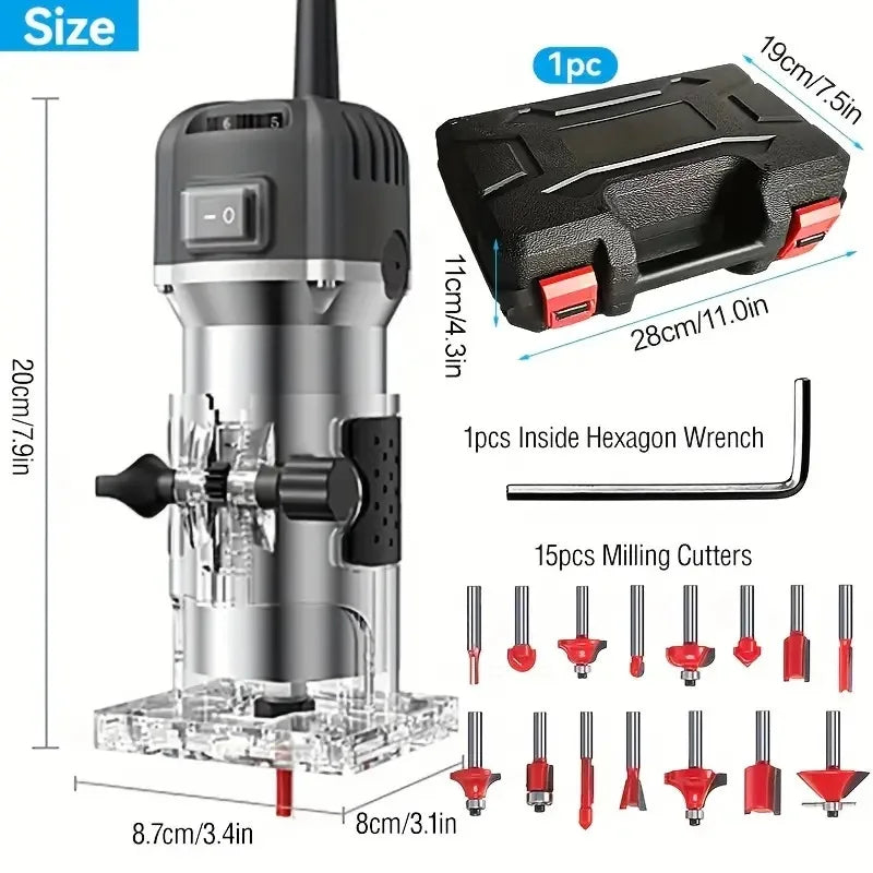 800W Electric Trimmer Wood Milling Trimming Engraving Slotting Machine 33000r/min Woodworking Router Milling Machine Power Tool