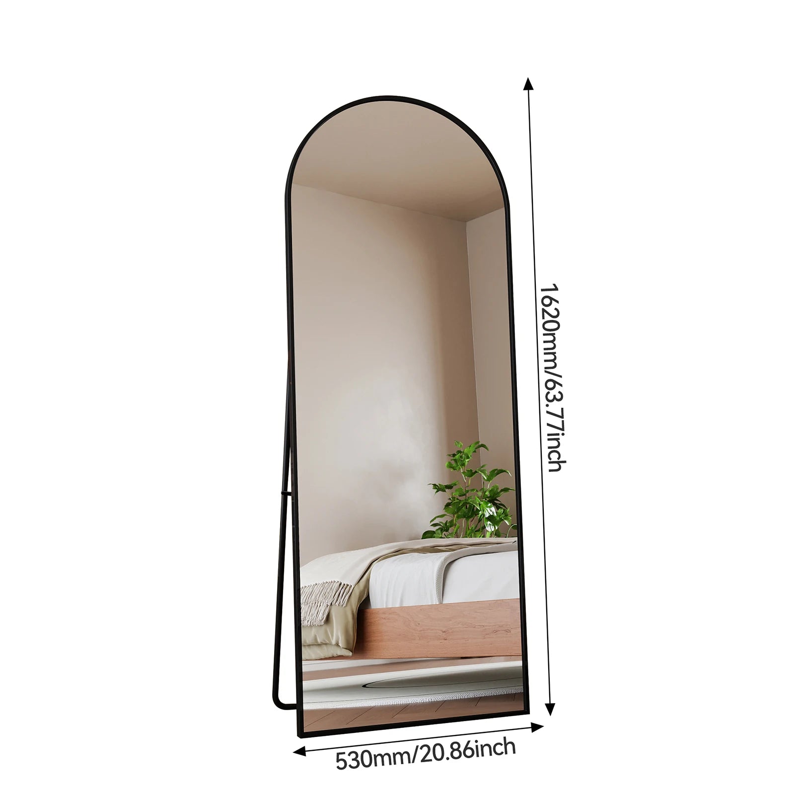 162x53cm Curved Standing Mirror, Floor Mirror with Aluminum Frame and Tempered Glass, for Living Room Bedroom Hallway, Black