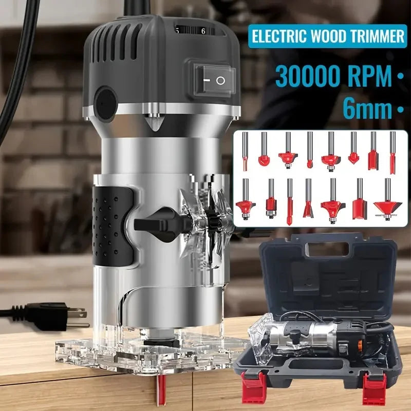 800W Electric Trimmer Wood Milling Trimming Engraving Slotting Machine 33000r/min Woodworking Router Milling Machine Power Tool