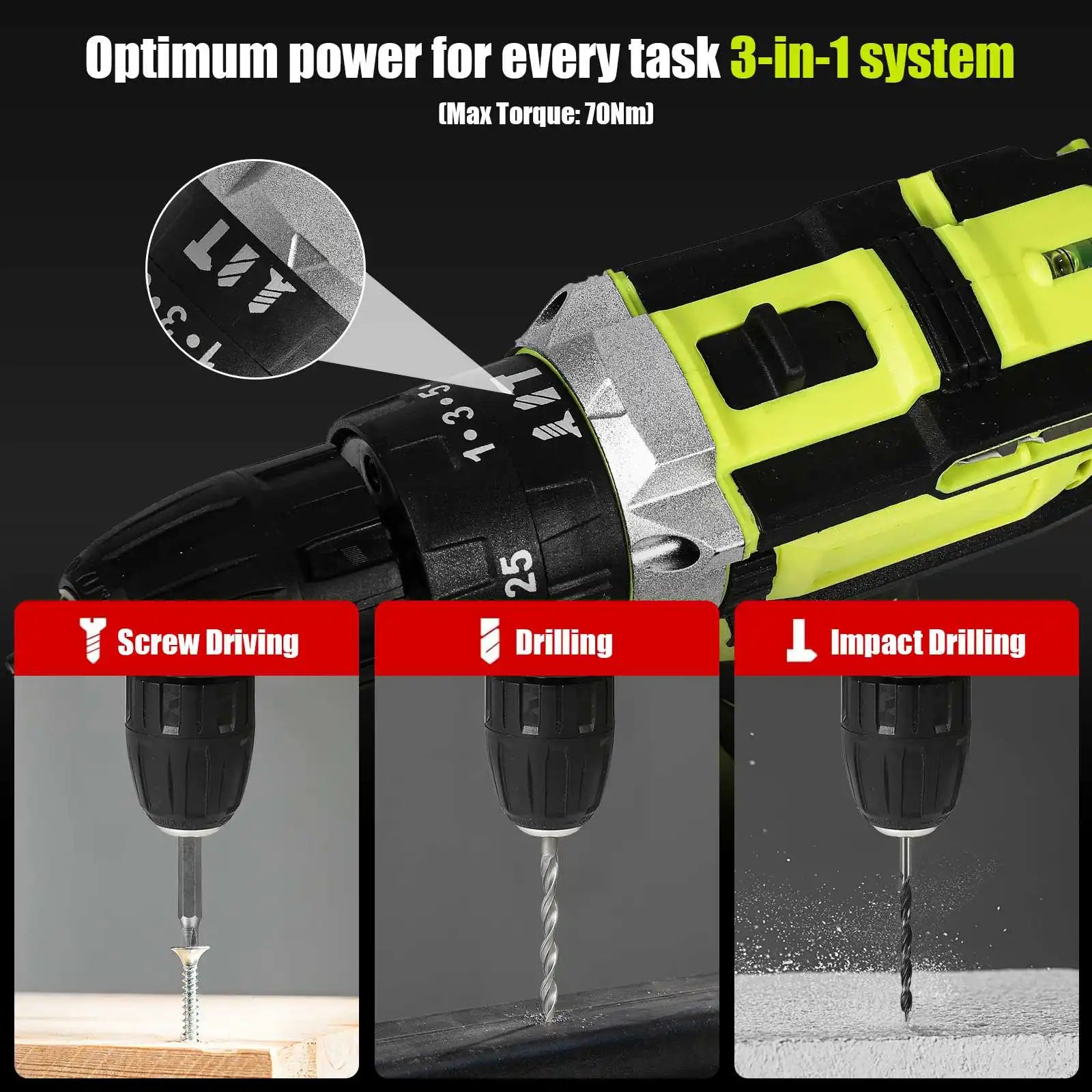 28V Cordless Impact Drill Electric Screwdriver Electric Hammer Drill Mini Wireless Hand Drill Lithium-Ion Battery Power Tools