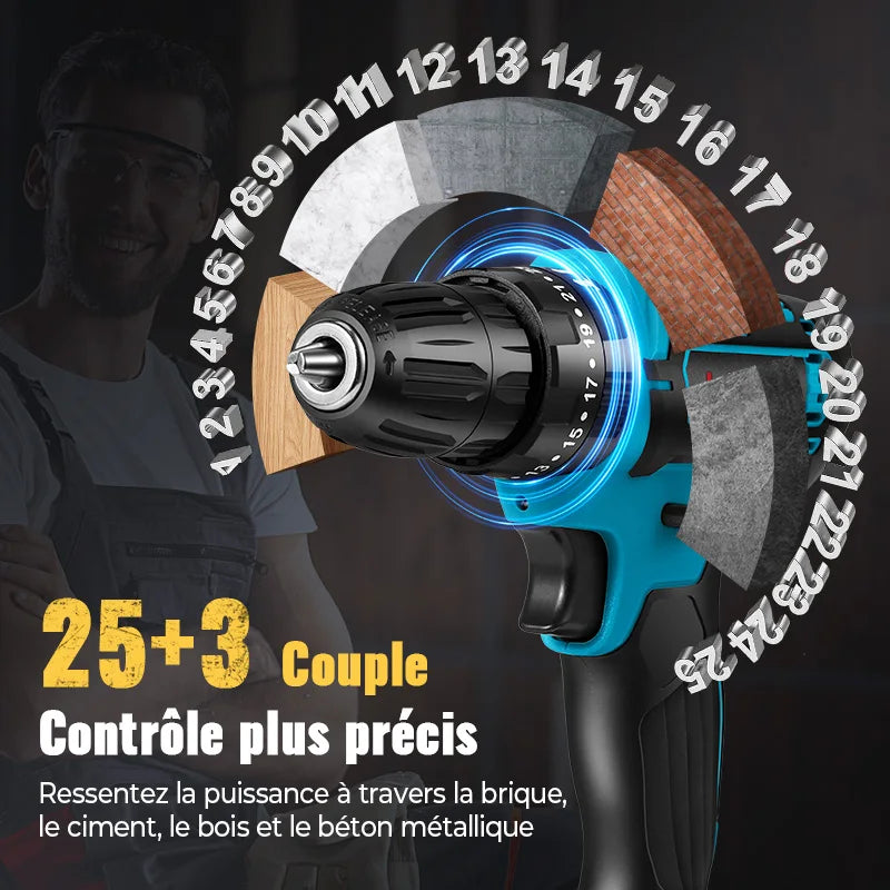 28V Cordless Impact Drill Multifunctional Screwdriver Rechargeable Electric Drill Lithium Battery 1350rpm Speed ​​Power Tool