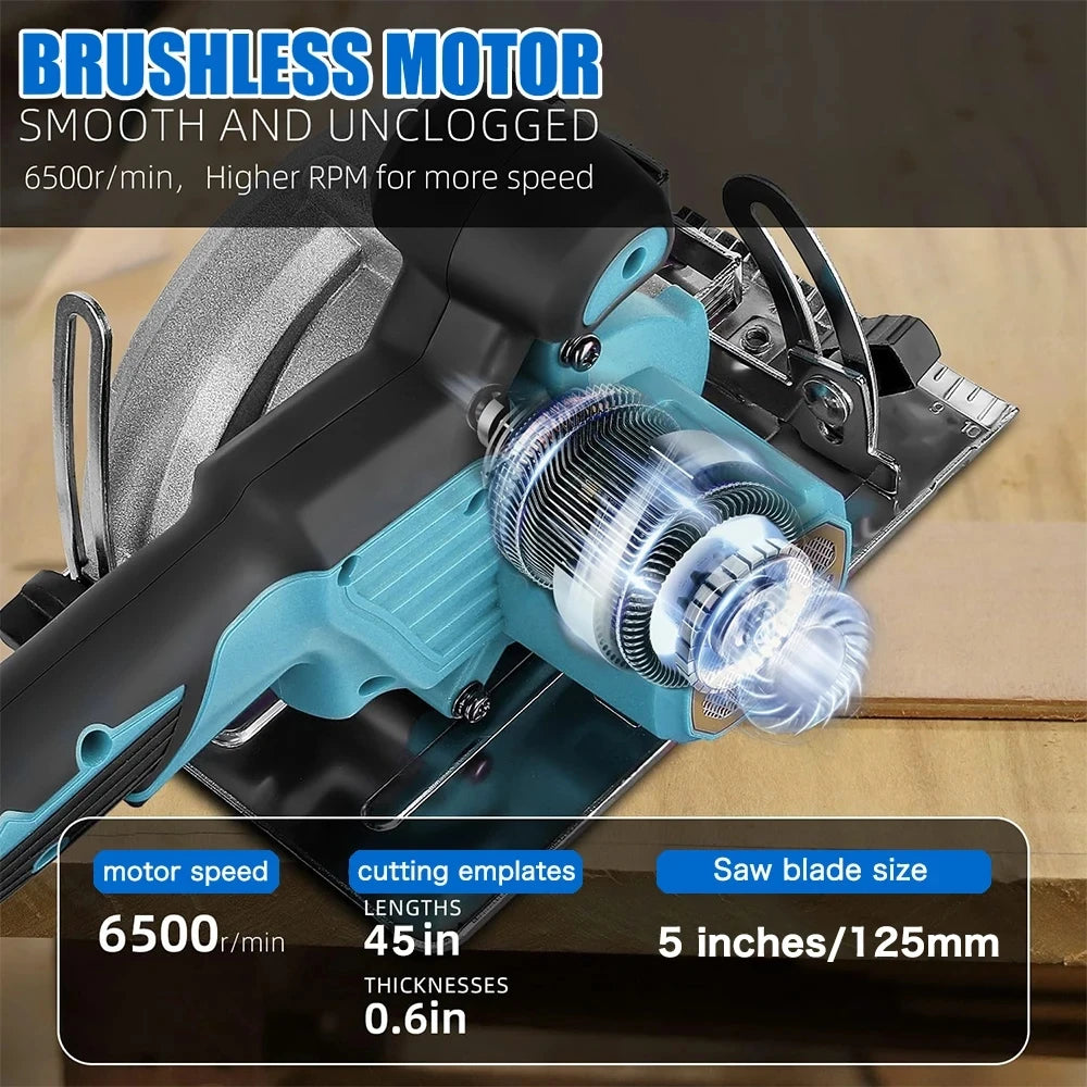 Brushless Circular Saw 125mm Cordless Electric Saw Adjustable Wood Cutting Machine Handheld Woodworking Saw for Makita Battery