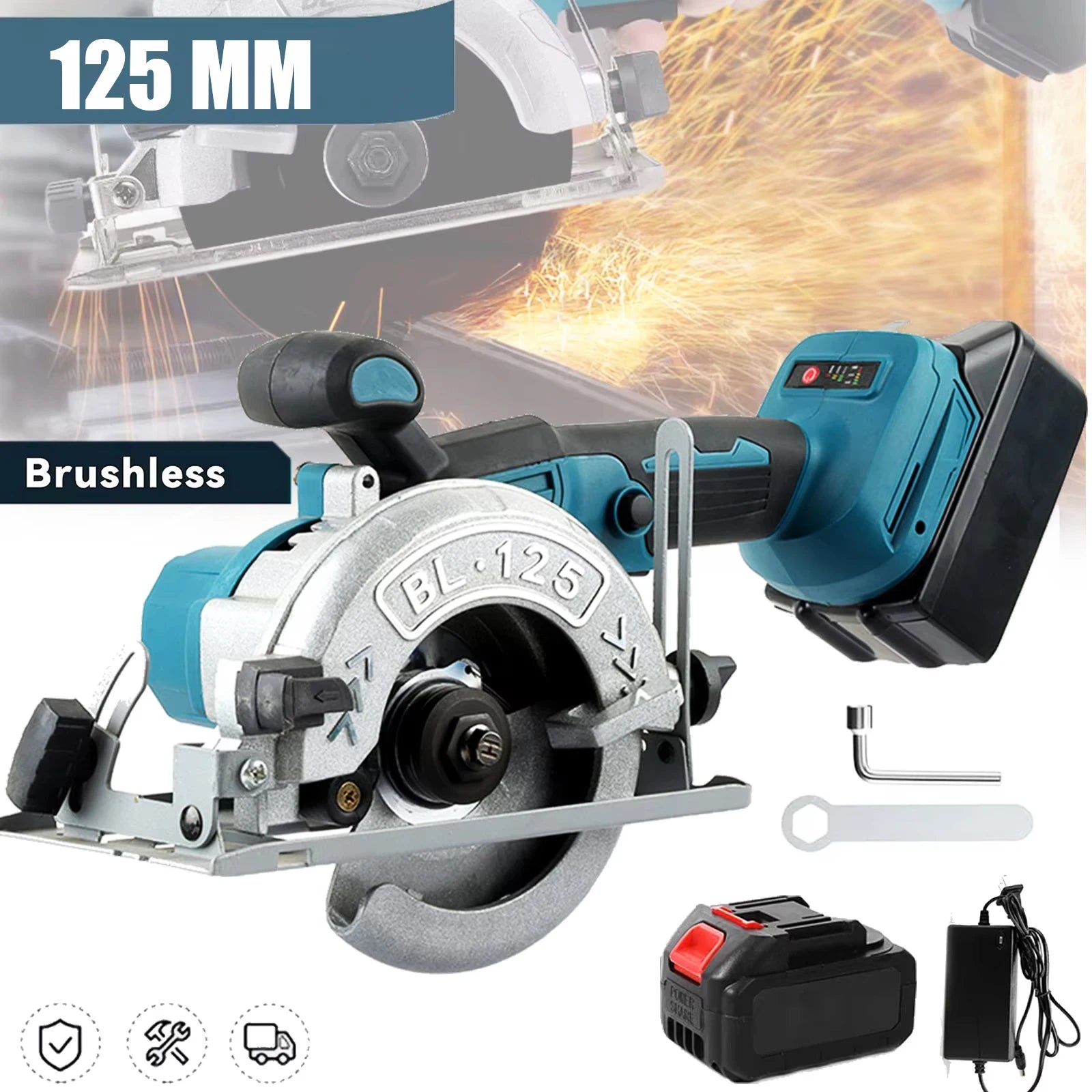 Brushless Circular Saw 125mm Cordless Electric Saw Adjustable Wood Cutting Machine Handheld Woodworking Saw for Makita Battery
