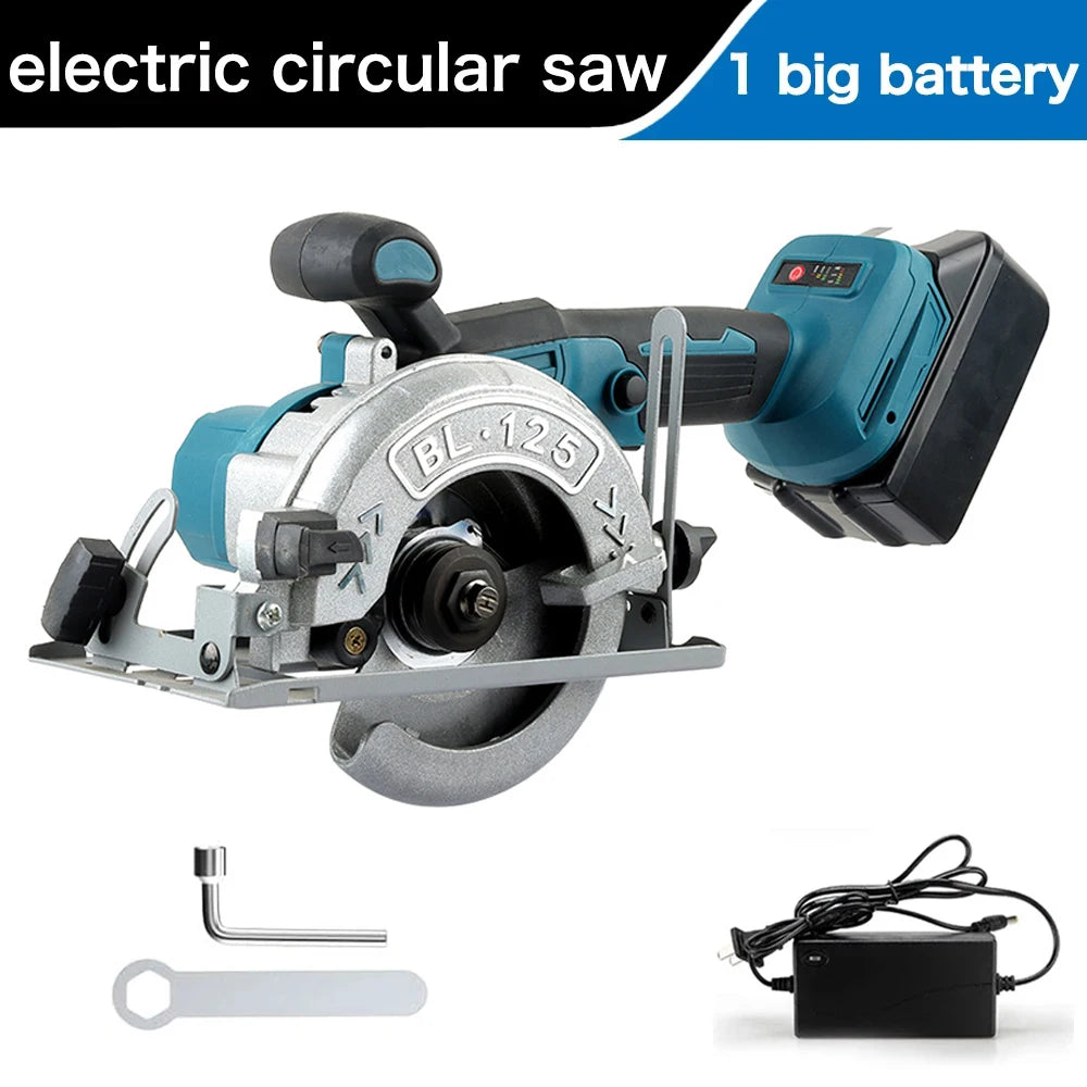 Brushless Circular Saw 125mm Cordless Electric Saw Adjustable Wood Cutting Machine Handheld Woodworking Saw for Makita Battery