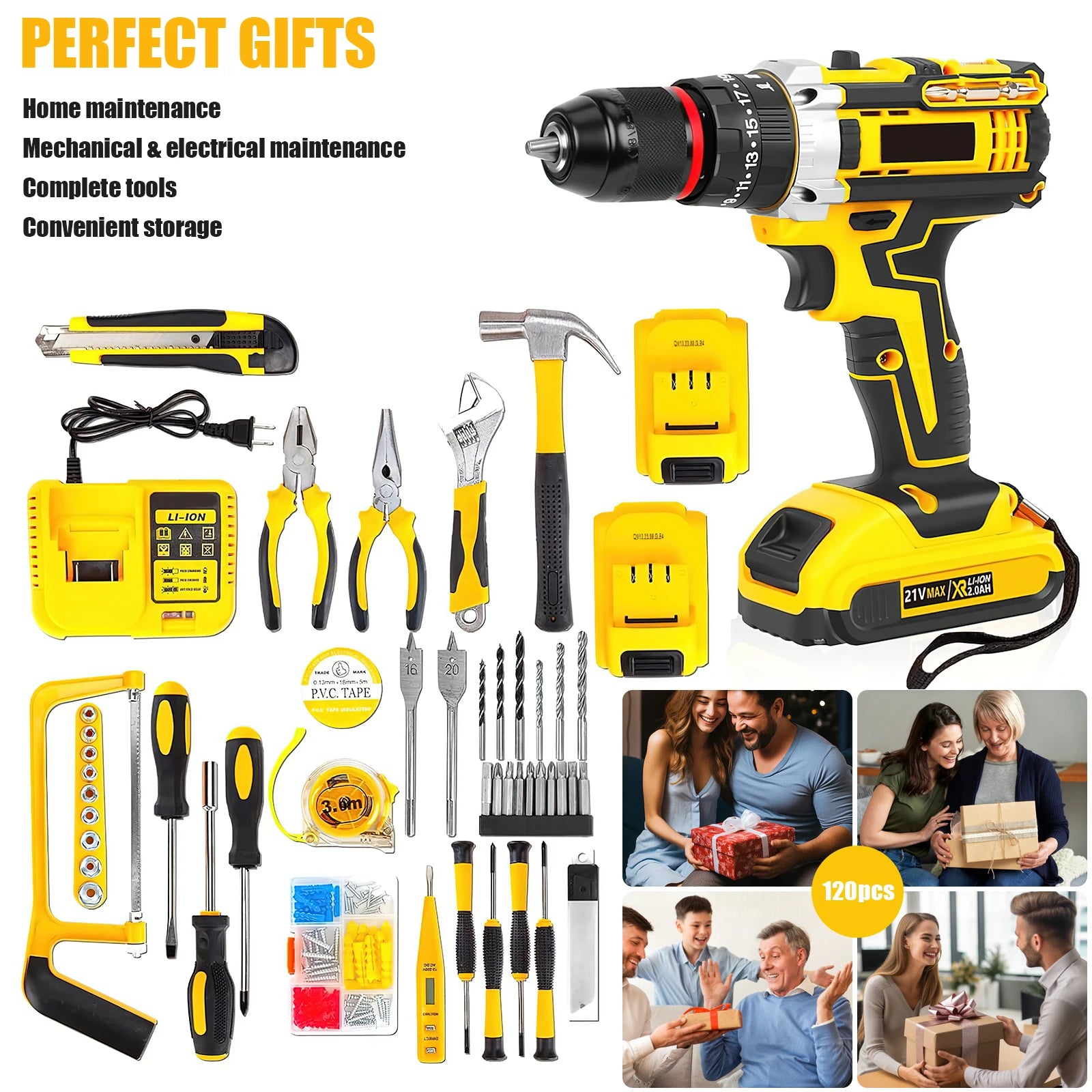 21V Cordless Electric Drill, Electric Screwdriver, Mini Wireless Power Driver, DC Lithium-Ion Battery