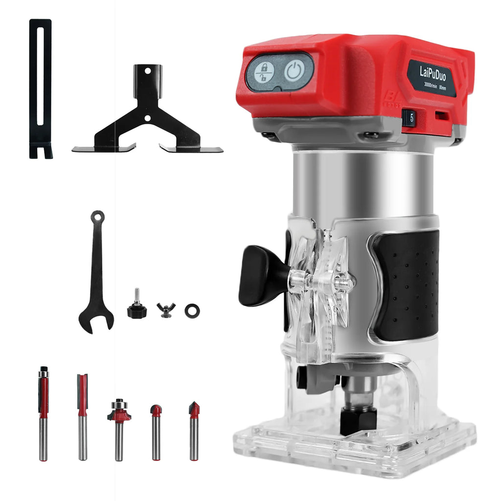 Cordless Wood Router 800W 30000RPM Brushless Electric Trimmer Woodworking Trimming Machine for Milwaukee 18V Battery(No Battery)