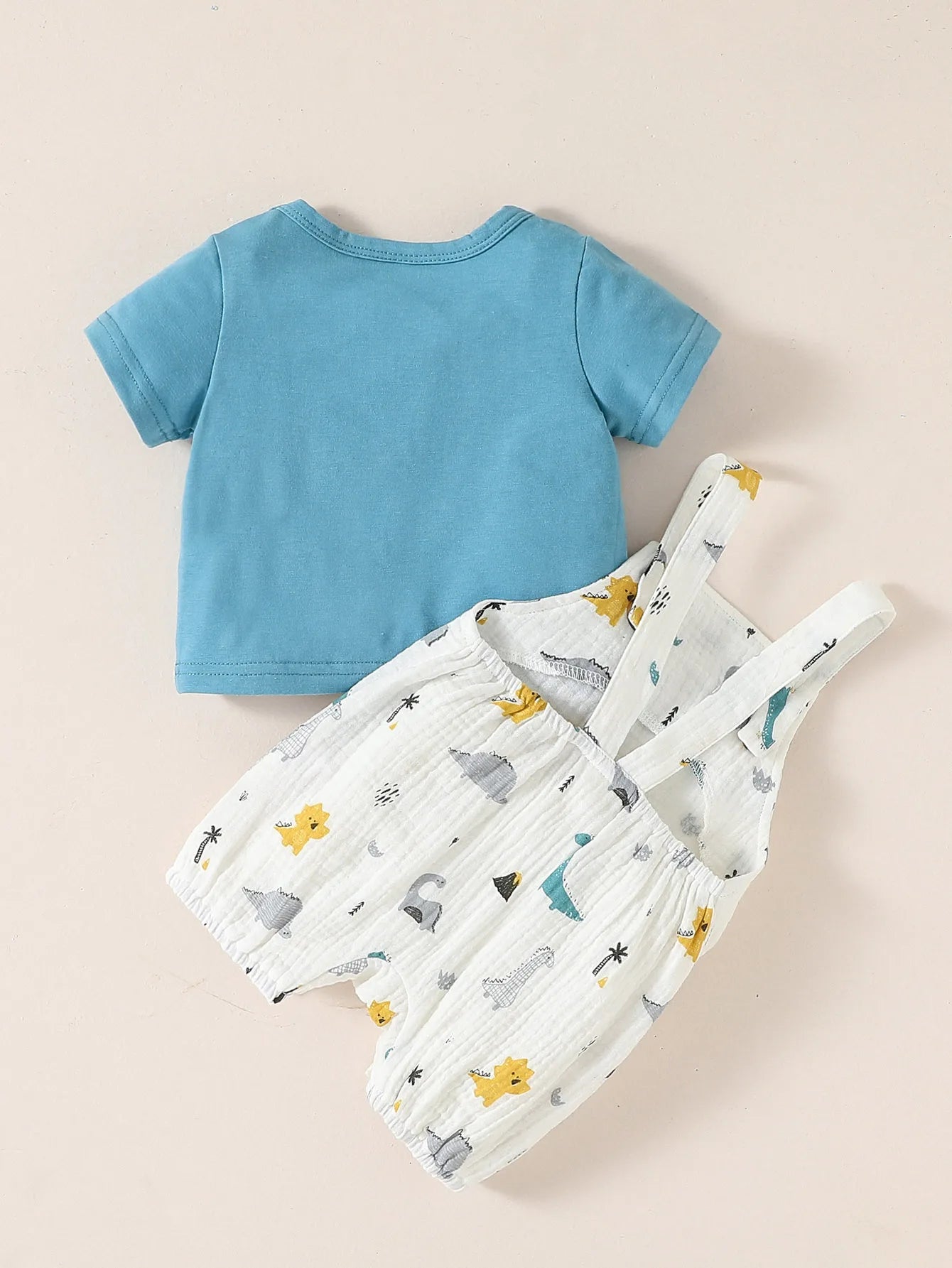 2024 Baby boy Summer Short Sleeve Solid T-shirt Cartton Animal Suspender Suit Cute