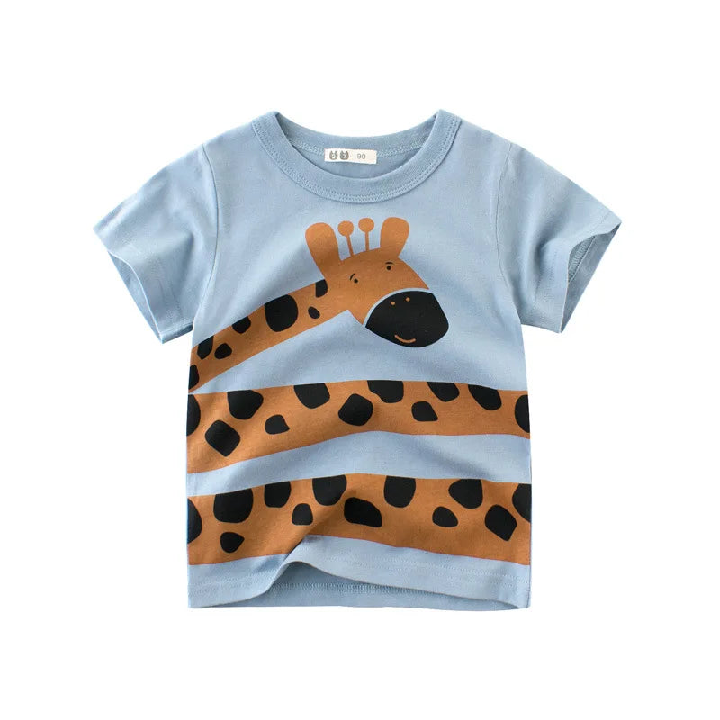 2024 Summer Kids Boys Clothes 100% Cotton Short Sleeve T-Shirts Animals Cartoon Children Kids Summer Tops Clothing