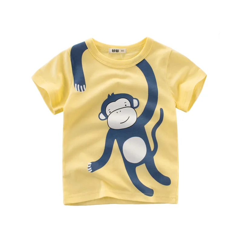 2024 Summer Kids Boys Clothes 100% Cotton Short Sleeve T-Shirts Animals Cartoon Children Kids Summer Tops Clothing