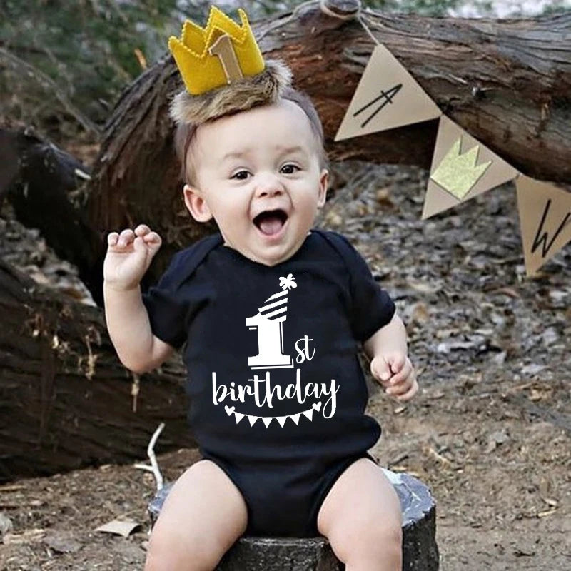 My 1st Birthday Newborn Baby Summer Romper Infant Bodysuit Toddler Short Sleeve Jumpsuit Baby Birthday Party Outfit Boy Girl Clothes