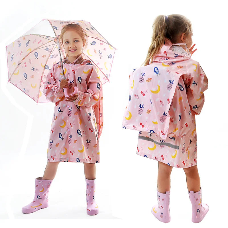 Raincoat Children Rain Poncho Boys Girls Poncho with Schoolbag Child Thickened Windbreaker Raincoat Rain Poncho
