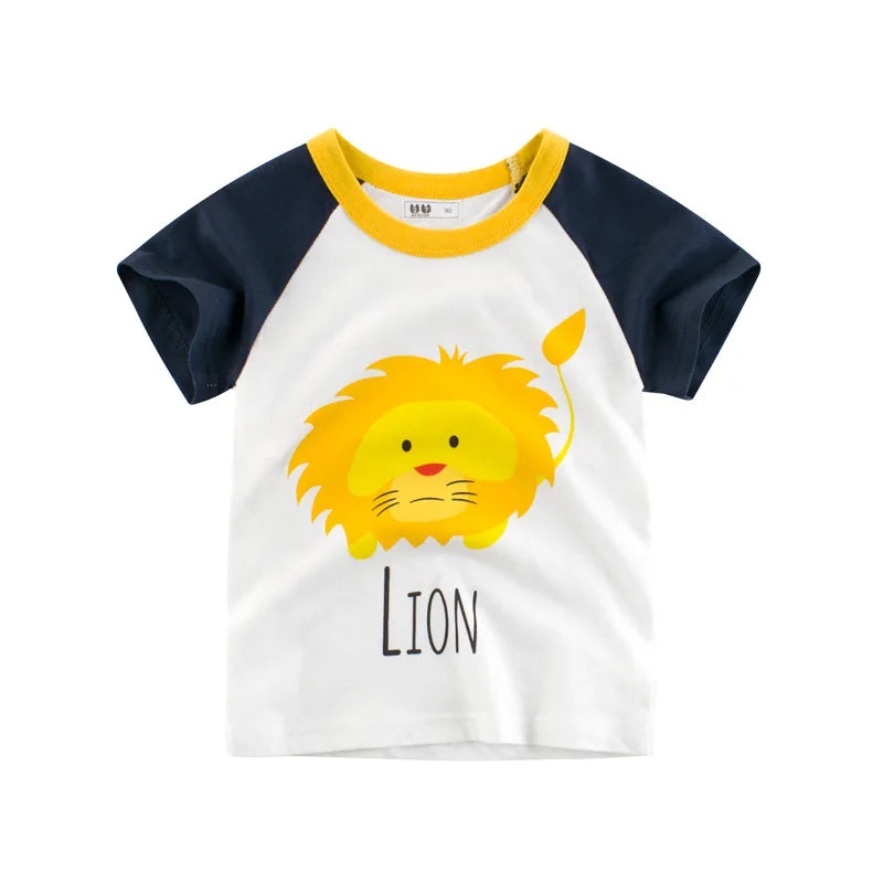 2024 Summer Kids Boys Clothes 100% Cotton Short Sleeve T-Shirts Animals Cartoon Children Kids Summer Tops Clothing