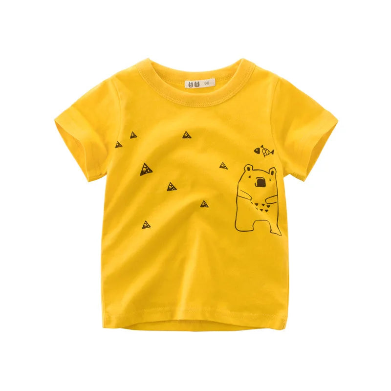 2024 Summer Kids Boys Clothes 100% Cotton Short Sleeve T-Shirts Animals Cartoon Children Kids Summer Tops Clothing