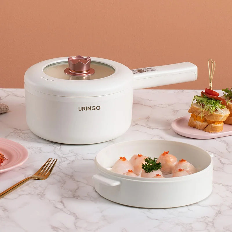 1.6L Smart Electric Cooking Pot Portable Saucepan Rice Cooker Multicooker Ceramic Liner Electric Skillet Fried Pan with Steamer