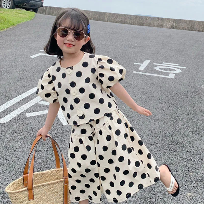 Summer Girls' Clothing Sets Fashion Single-breasted Polka Dot Girls' Shirt Top+Panties Baby Kids Clothes Suit Children Clothing