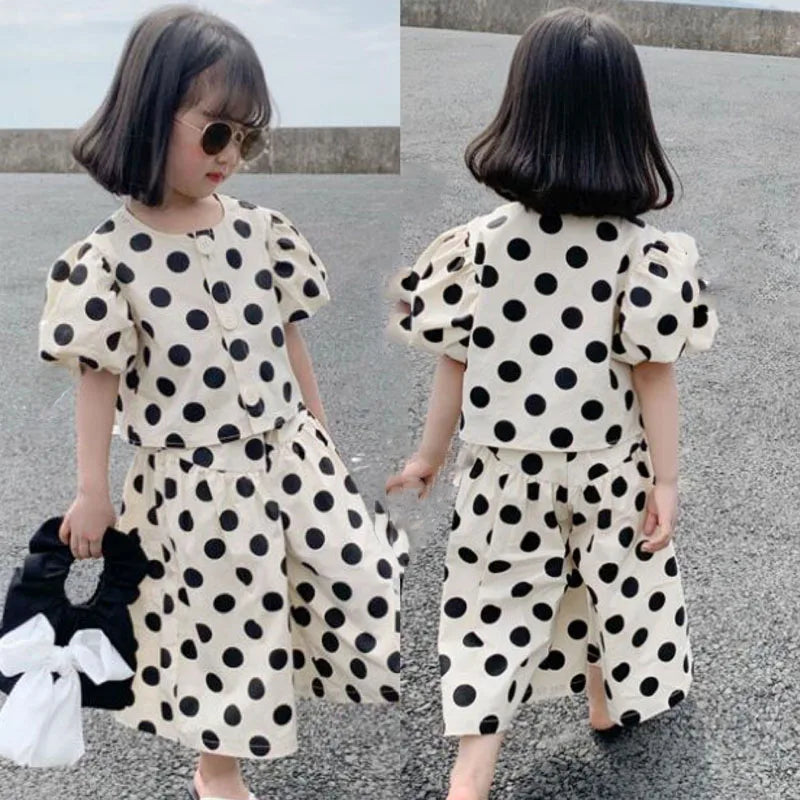 Summer Girls' Clothing Sets Fashion Single-breasted Polka Dot Girls' Shirt Top+Panties Baby Kids Clothes Suit Children Clothing
