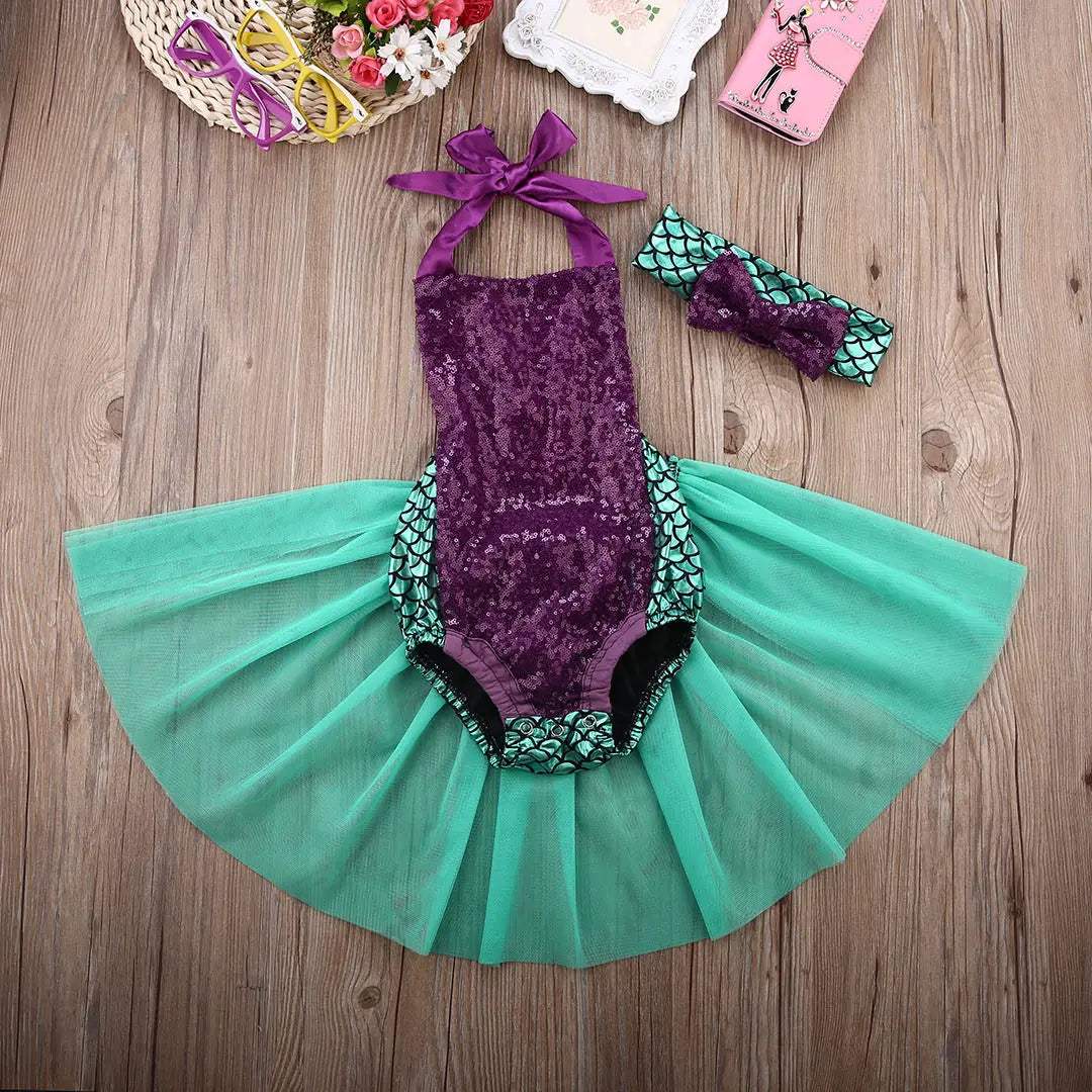 Summer Baby Girl Sequin Tulle Bodysuit Cute Infant Sleeveless Jumpsuit Girls Outfit Newborn Set