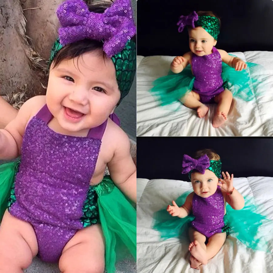 Summer Baby Girl Sequin Tulle Bodysuit Cute Infant Sleeveless Jumpsuit Girls Outfit Newborn Set