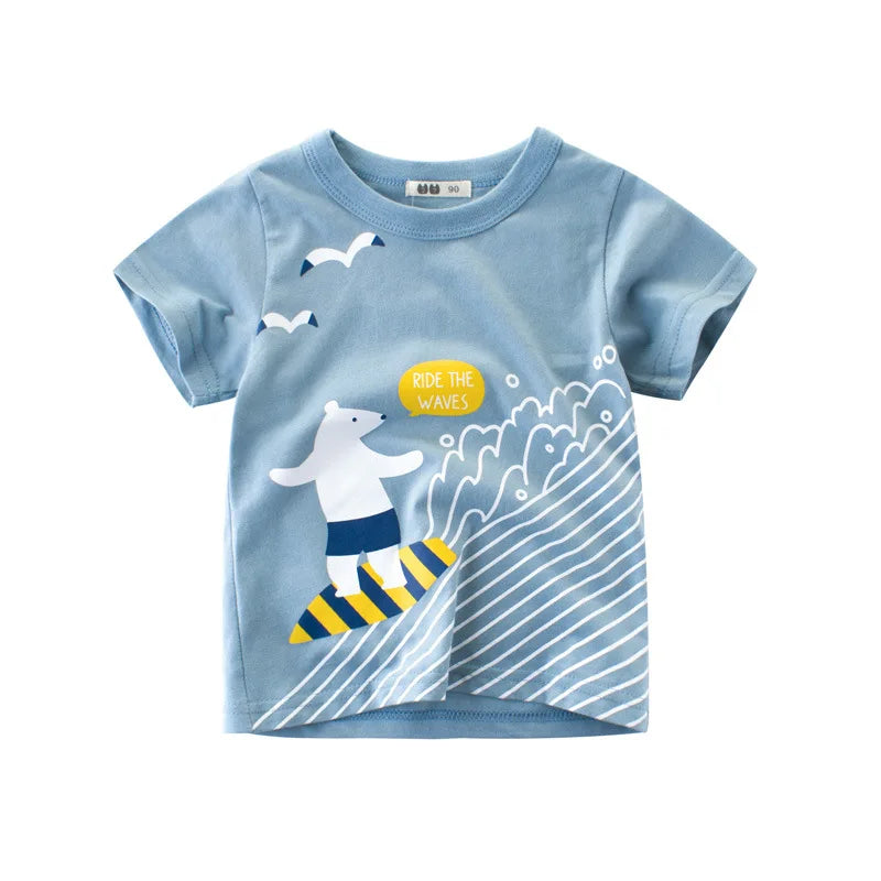 2024 Summer Kids Boys Clothes 100% Cotton Short Sleeve T-Shirts Animals Cartoon Children Kids Summer Tops Clothing