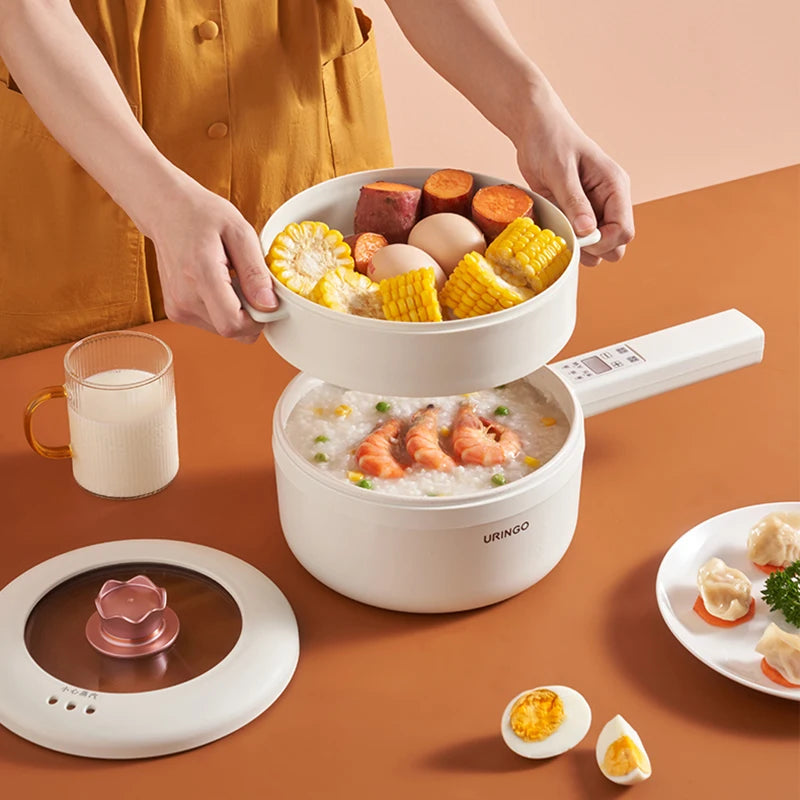 1.6L Smart Electric Cooking Pot Portable Saucepan Rice Cooker Multicooker Ceramic Liner Electric Skillet Fried Pan with Steamer