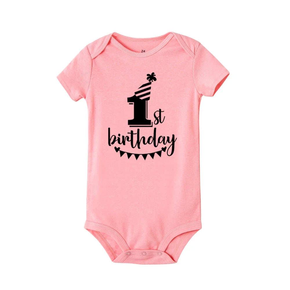 My 1st Birthday Newborn Baby Summer Romper Infant Bodysuit Toddler Short Sleeve Jumpsuit Baby Birthday Party Outfit Boy Girl Clothes