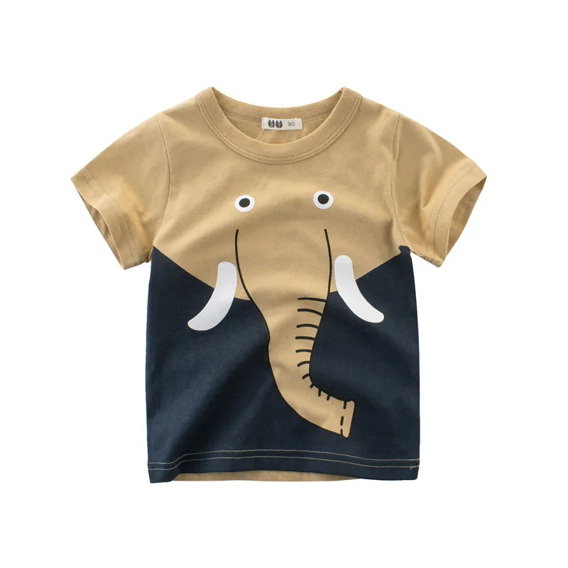 2024 Summer Kids Boys Clothes 100% Cotton Short Sleeve T-Shirts Animals Cartoon Children Kids Summer Tops Clothing