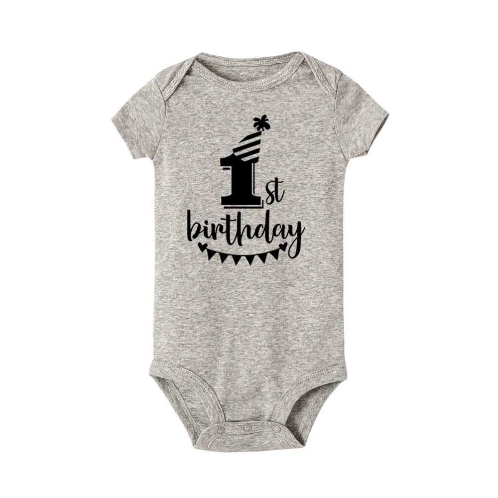 My 1st Birthday Newborn Baby Summer Romper Infant Bodysuit Toddler Short Sleeve Jumpsuit Baby Birthday Party Outfit Boy Girl Clothes
