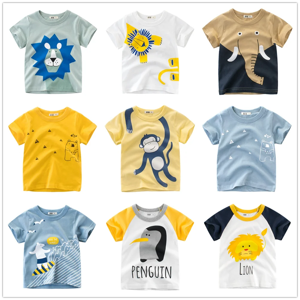 2024 Summer Kids Boys Clothes 100% Cotton Short Sleeve T-Shirts Animals Cartoon Children Kids Summer Tops Clothing