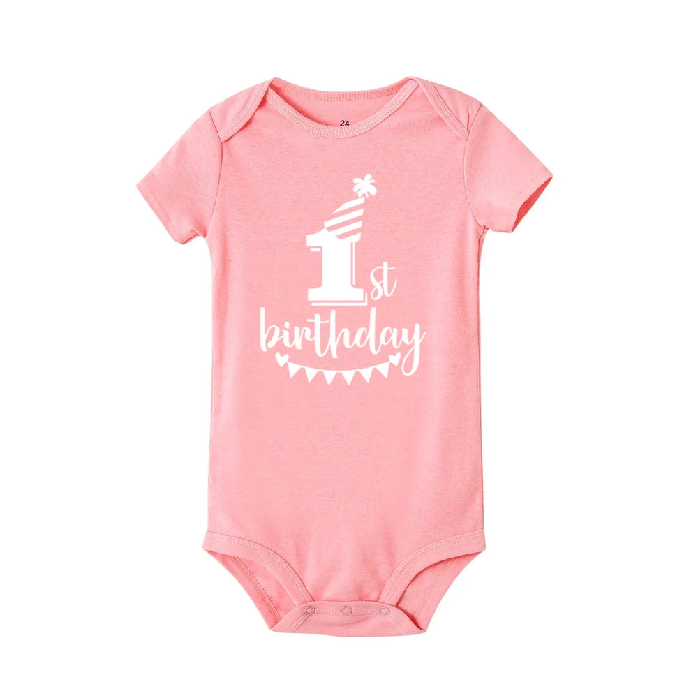 My 1st Birthday Newborn Baby Summer Romper Infant Bodysuit Toddler Short Sleeve Jumpsuit Baby Birthday Party Outfit Boy Girl Clothes