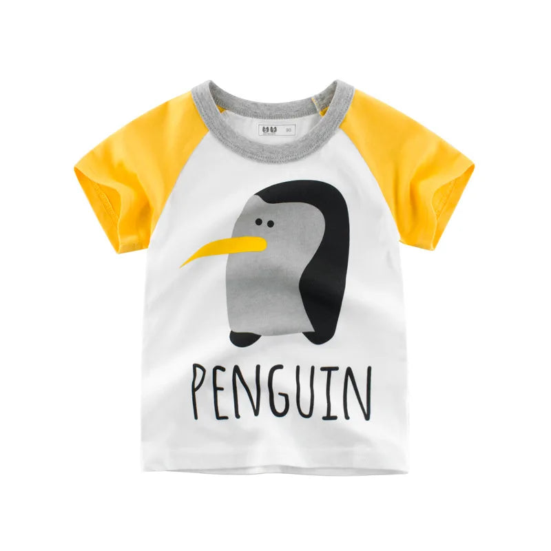 2024 Summer Kids Boys Clothes 100% Cotton Short Sleeve T-Shirts Animals Cartoon Children Kids Summer Tops Clothing