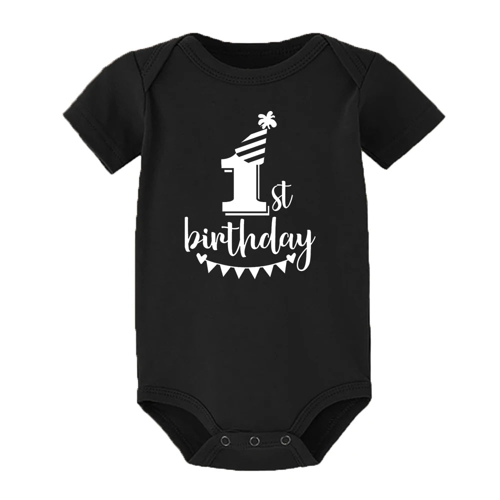 My 1st Birthday Newborn Baby Summer Romper Infant Bodysuit Toddler Short Sleeve Jumpsuit Baby Birthday Party Outfit Boy Girl Clothes