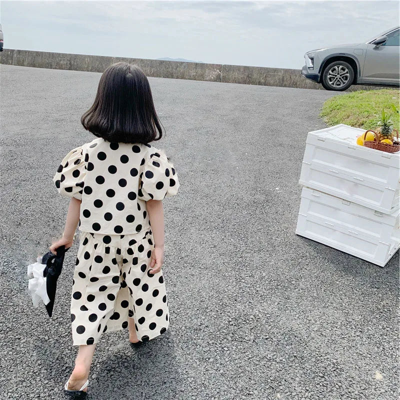 Summer Girls' Clothing Sets Fashion Single-breasted Polka Dot Girls' Shirt Top+Panties Baby Kids Clothes Suit Children Clothing