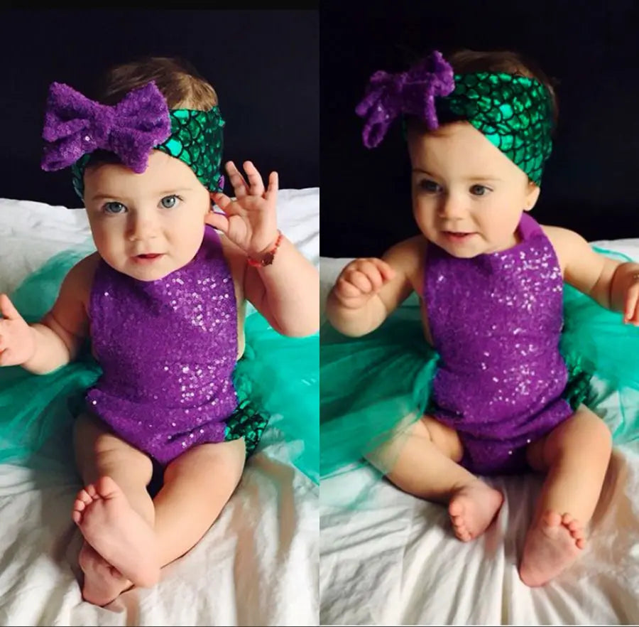 Summer Baby Girl Sequin Tulle Bodysuit Cute Infant Sleeveless Jumpsuit Girls Outfit Newborn Set
